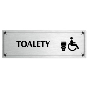 Toalety invalida, 200x66mm, stříbrná popiska s okrasným rámečkem  