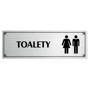 Toalety společné, 240x79mm, stříbrná popiska s okrasným rámečkem  