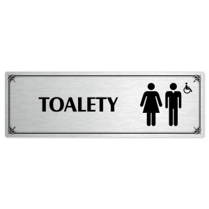 Toalety společné invalida, 200x66mm, stříbrná popiska s okrasným rámečkem  