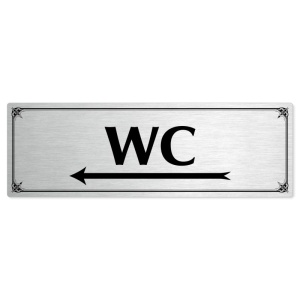 WC vlevo, 240x79mm, stříbrná popiska s okrasným rámečkem  