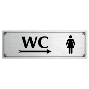 WC ženy vpravo, 200x66mm, stříbrná popiska s okrasným rámečkem  
