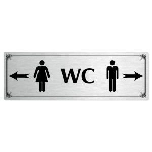 WC společné - rozcestník, 200x66mm, stříbrná popiska s okrasným rámečkem  