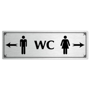 WC společné - rozcestník, 240x79mm, stříbrná popiska s okrasným rámečkem  