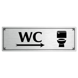 WC vpravo, 240x79mm, stříbrná popiska s okrasným rámečkem  