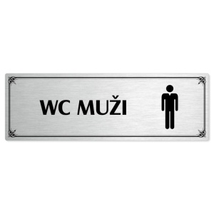 WC muži, 200x66mm, stříbrná popiska s okrasným rámečkem  