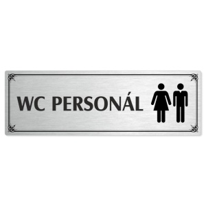 WC personál společné, 240x79mm, stříbrná popiska s okrasným rámečkem  