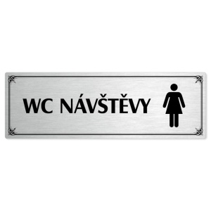 WC návštěvy ženy, 200x66mm, stříbrná popiska s okrasným rámečkem  