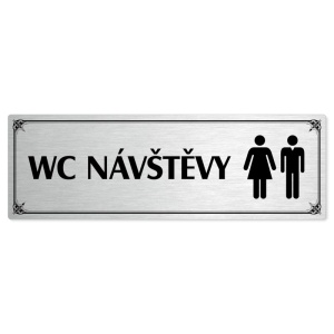 WC návštěvy společné, 200x66mm, stříbrná popiska s okrasným rámečkem  