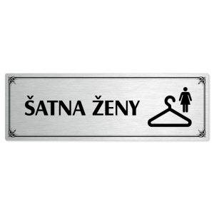 Šatna ženy, 200x66mm, stříbrná popiska s okrasným rámečkem  