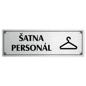Šatna personál, 240x79mm, stříbrná popiska s okrasným rámečkem  