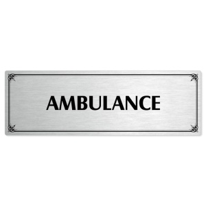 Ambulance, 240x79mm, stříbrná popiska s okrasným rámečkem  