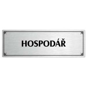 Hospodář, 200x66mm, stříbrná popiska s okrasným rámečkem  
