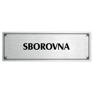 Sborovna, 200x66mm, stříbrná popiska s okrasným rámečkem  