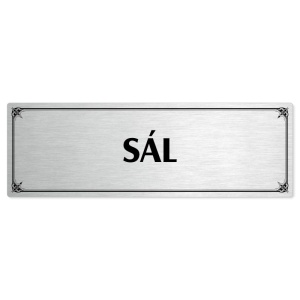 Sál, 240x79mm, stříbrná popiska s okrasným rámečkem  
