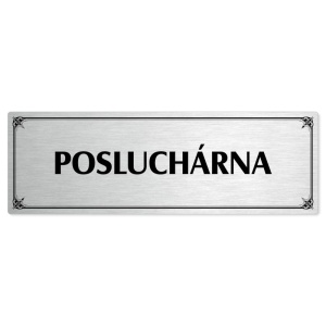 Posluchárna, 240x79mm, stříbrná popiska s okrasným rámečkem  