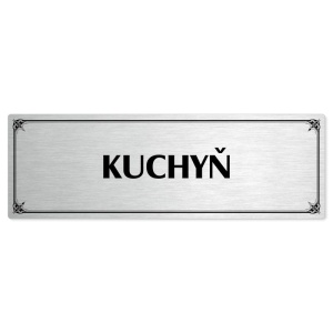 Kuchyň, 200x66mm, stříbrná popiska s okrasným rámečkem  