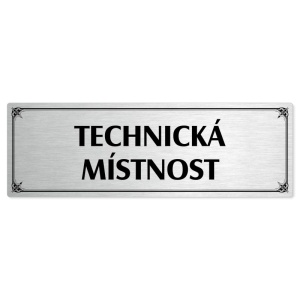 Technická místnost, 240x79mm, stříbrná popiska s okrasným rámečkem  