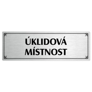Úklidová místnost, 200x66mm, stříbrná popiska s okrasným rámečkem  
