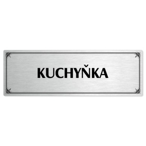 Kuchyňka, 200x66mm, stříbrná popiska s okrasným rámečkem  