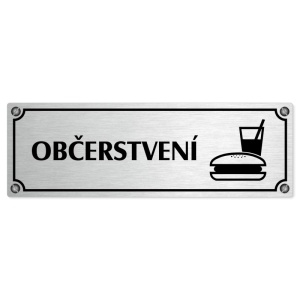 Občerstvení, 240x79mm, stříbrná popiska s imitacemi šroubků