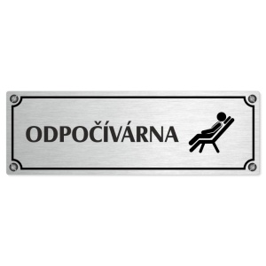 Odpočívárna, 200x66mm, stříbrná popiska s imitacemi šroubků