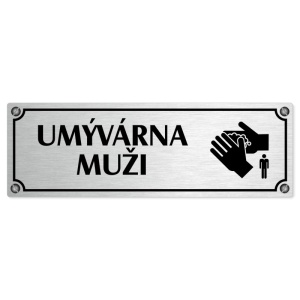 Umývárna muži, 200x66mm, stříbrná popiska s imitacemi šroubků