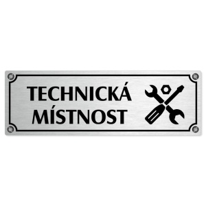 Technická místnost, 240x79mm, stříbrná popiska s imitacemi šroubků