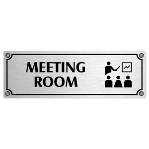 Meeting room, 200x66mm, stříbrná popiska s imitacemi šroubků