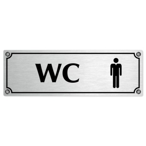 WC muži, 240x79mm, stříbrná popiska s imitacemi šroubků