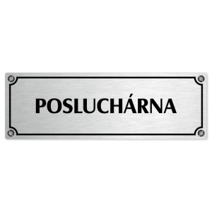 Posluchárna, 240x79mm, stříbrná popiska s imitacemi šroubků