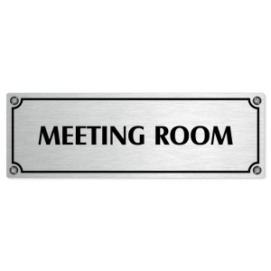 Meeting room, 200x66mm, stříbrná popiska s imitacemi šroubků