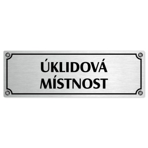Úklidová místnost, 200x66mm, stříbrná popiska s imitacemi šroubků