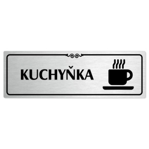 Kuchyňka, 200x66mm, stříbrná popiska s ozdobou uprostřed