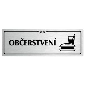 Občerstvení, 240x79mm, stříbrná popiska s ozdobou uprostřed