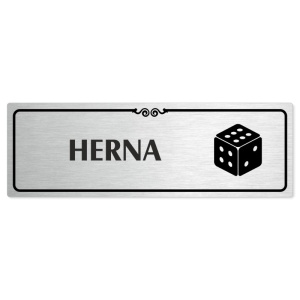 Herna, 240x79mm, stříbrná popiska s ozdobou uprostřed