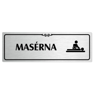 Masérna, 200x66mm, stříbrná popiska s ozdobou uprostřed