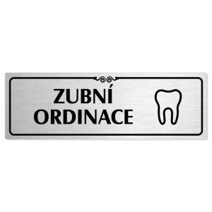 Zubní ordinace, 200x66mm, stříbrná popiska s ozdobou uprostřed