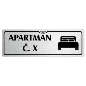 Apartmán č., 200x66mm, stříbrná popiska s ozdobou uprostřed