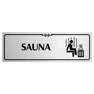 Sauna, 240x79mm, stříbrná popiska s ozdobou uprostřed