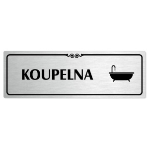 Koupelna, 240x79mm, stříbrná popiska s ozdobou uprostřed