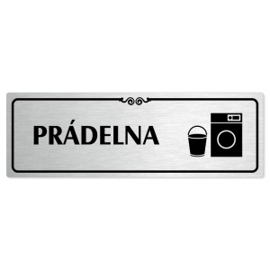 Prádelna, 200x66mm, stříbrná popiska s ozdobou uprostřed