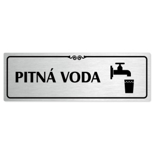 Pitná voda, 200x66mm, stříbrná popiska s ozdobou uprostřed