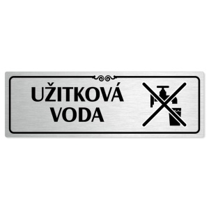 Užitková voda, 200x66mm, stříbrná popiska s ozdobou uprostřed