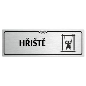 Hřiště, 200x66mm, stříbrná popiska s ozdobou uprostřed