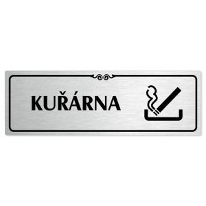 Kuřárna, 200x66mm, stříbrná popiska s ozdobou uprostřed