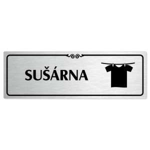 Sušárna, 200x66mm, stříbrná popiska s ozdobou uprostřed