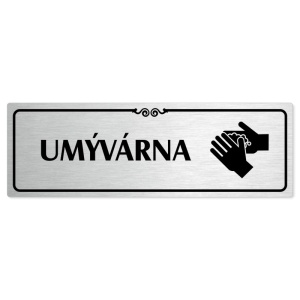 Umývárna, 200x66mm, stříbrná popiska s ozdobou uprostřed