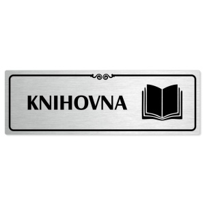 Knihovna, 200x66mm, stříbrná popiska s ozdobou uprostřed