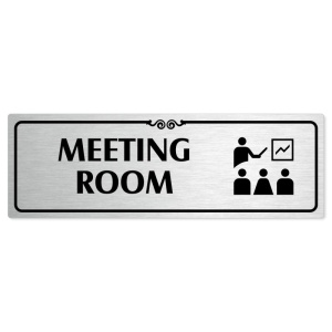 Meeting room, 200x66mm, stříbrná popiska s ozdobou uprostřed