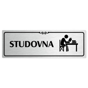 Studovna, 200x66mm, stříbrná popiska s ozdobou uprostřed